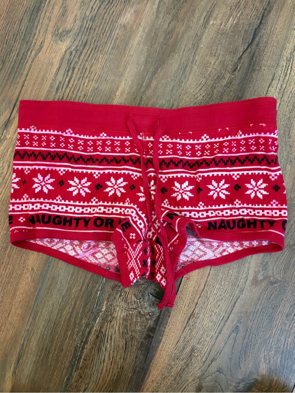 La Senza Christmas Waffle Knit Red Sleep Shorts Fair Isle Naughty or Nice